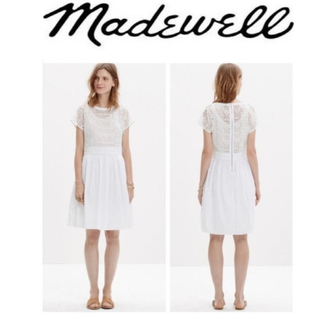 Madewell White Geo-Lace Eyelet Dress Sz 4 NWT